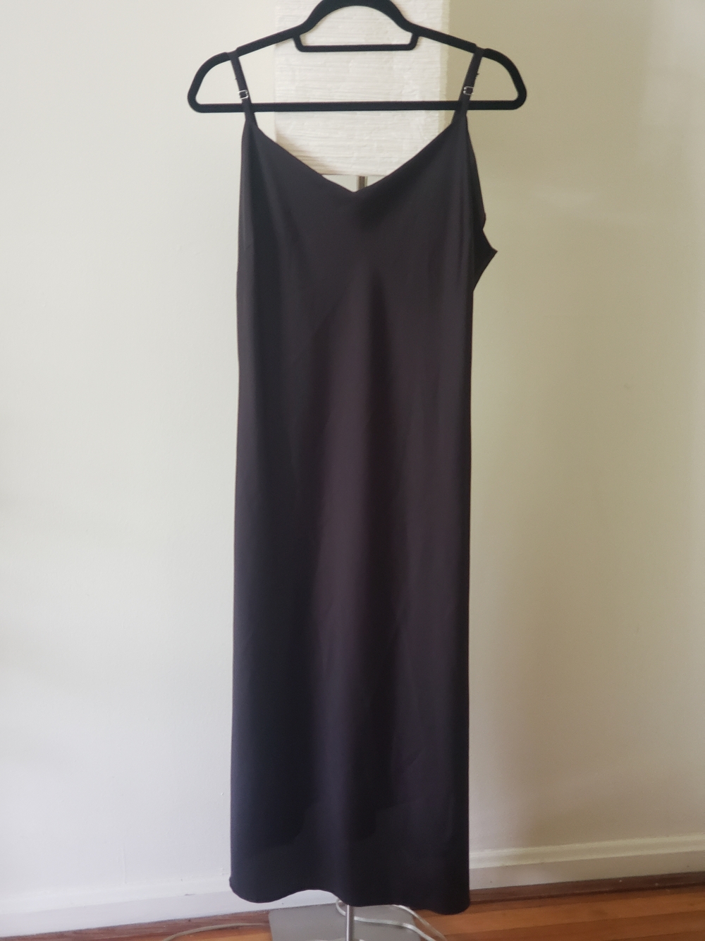 Forever 21 Black Satin Slip Maxi Dress 1X Spaghetti Strap Minimal Evening Formal